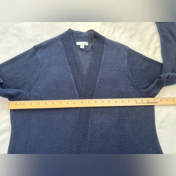NWT Charter Club Cardigan 1X-14-16W Blue Intrepid 100% Linen Longline Open Front - Picture 5 of 10